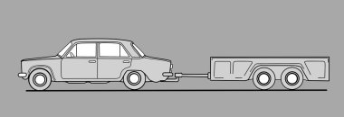 römorkun üzerinde gri arka plan, vektör çizim ile araba