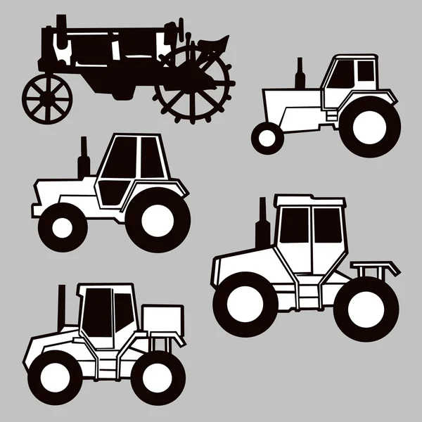 Tractor silhouette on gray background, vector illustration — Stock Vector