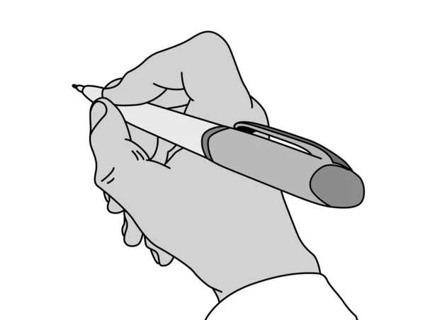 Ручка в руці на білому тлі — стоковий вектор