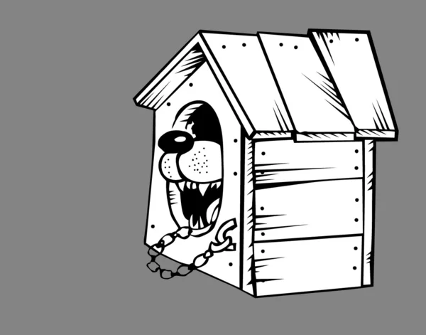 灰色の背景上の犬小屋で犬 — ストックベクタ