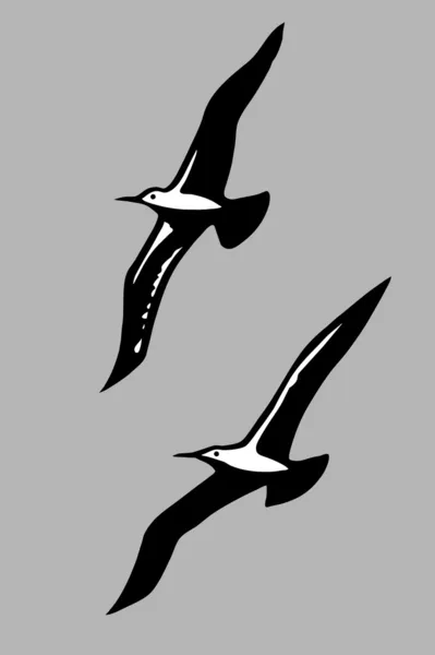 Silueta de aves voladoras sobre fondo gris, ilustración vectorial — Vector de stock