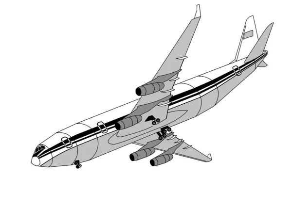 Plane silhouette on gray background, vector illustration — Stock Vector