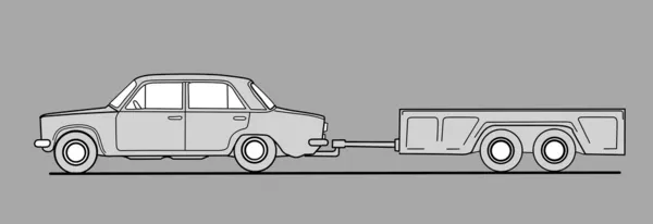 Samochód z trailor na szarym tle, ilustracji wektorowych — Wektor stockowy