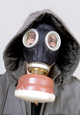 Man wearing a gas mask clipart