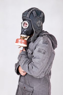 Man wearing a gas mask clipart