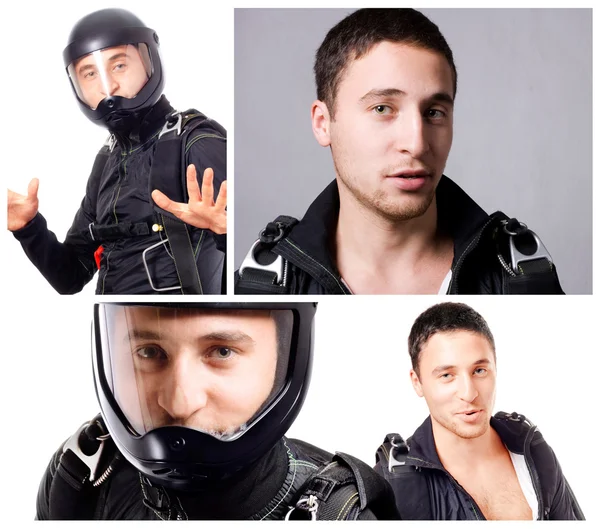 Collage of skydiver man portraits. — Stock Photo, Image