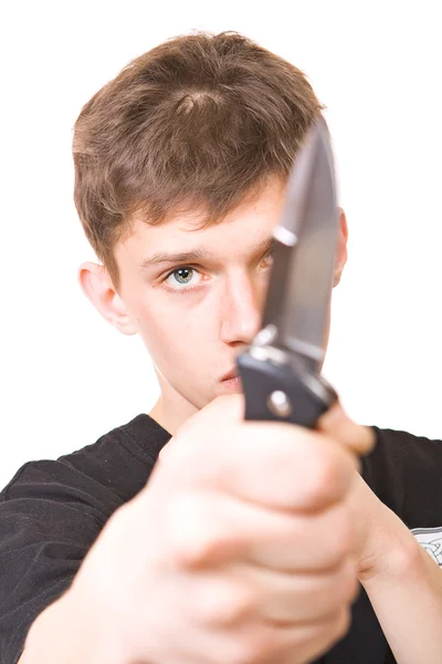 Hombre con cuchillo aislado sobre fondo blanco . — Foto de Stock