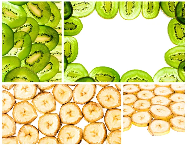 Egyszerű kollázs, banán, kiwi szeletek — Stock Fotó