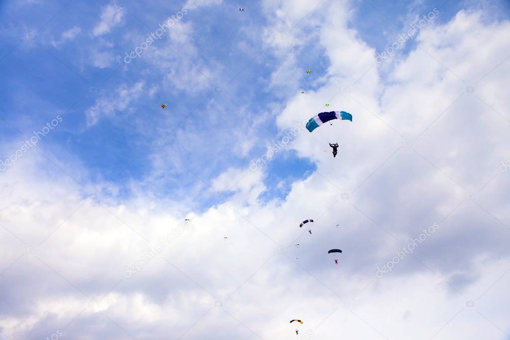 Beautiful sky background with skydiver