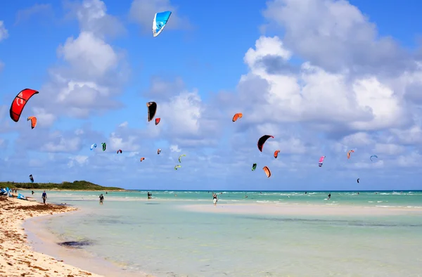 Kitesurfen op de kust van cuba. Cayo guillermo in Atlantische oce — Stockfoto