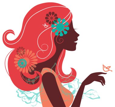 Beautiful woman silhouette with a flowers clipart