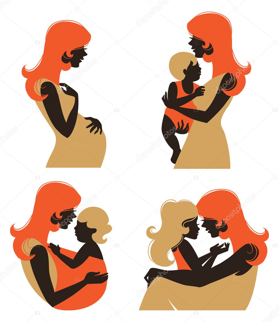 Mother silhouette with baby.