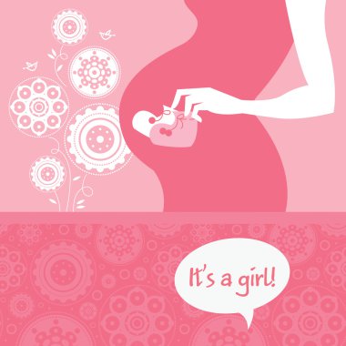 Silhouette pregnant mother with baby's bootees clipart