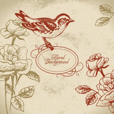 Retro floral background with bird clipart