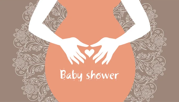 Silhouette madre incinta con simbolo del cuore — Vettoriale Stock