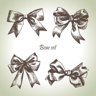 Set of bow. Hand drawn illustrations of ribbons clipart