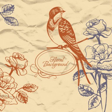 Retro floral background with bird clipart