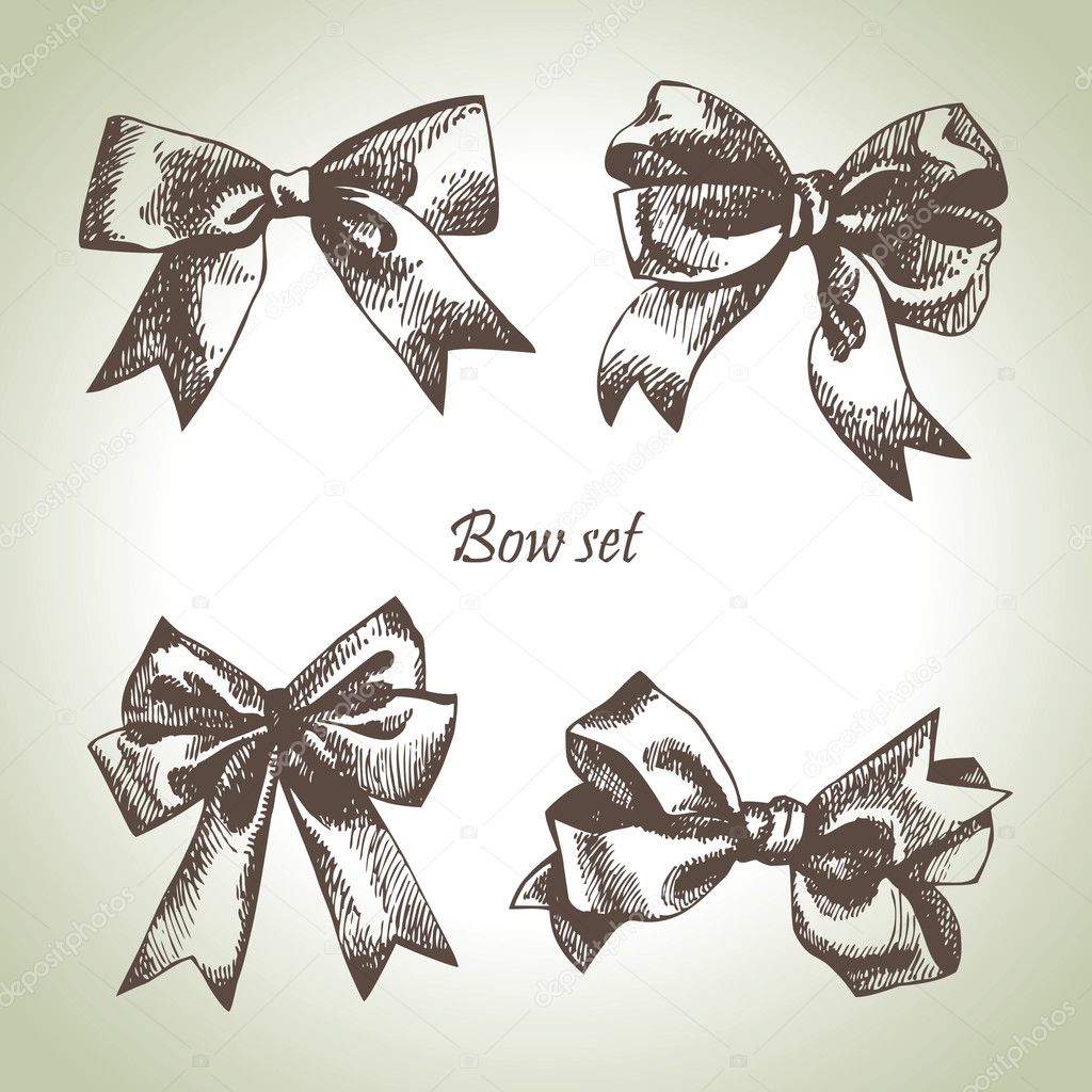 Set of bow. Hand drawn illustrations of ribbons