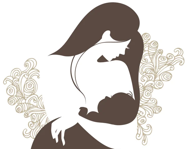 Bela silhueta mãe com bebê — Vetor de Stock