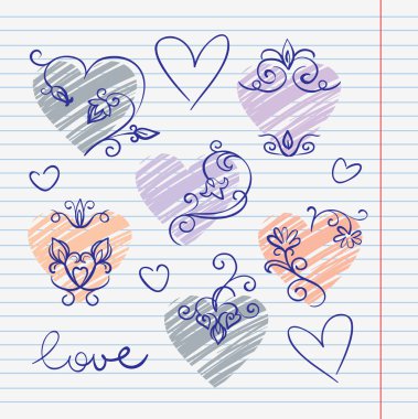 Hand-drawn love doodles in sketchbook clipart