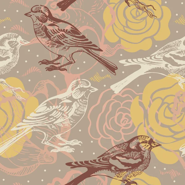 鸟类的花纹无缝图案 — 图库矢量图片