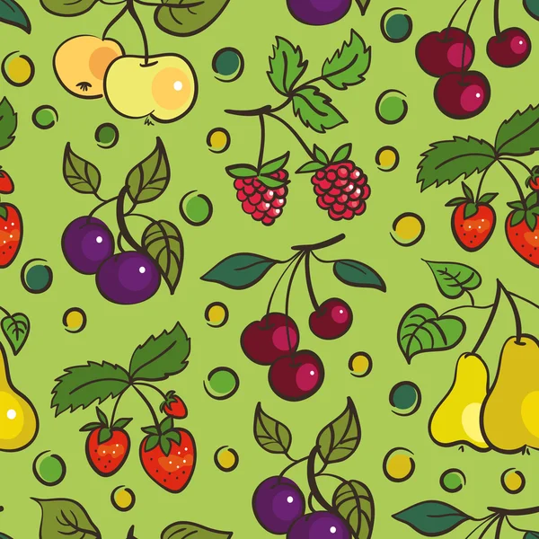 Seamless mönster av frukter och bär — Stock vektor