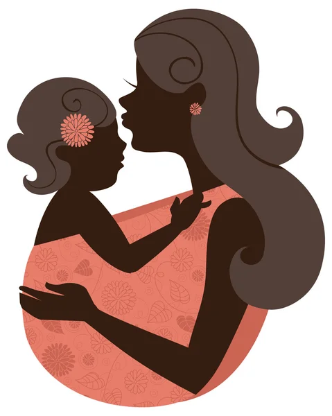 Hermosa silueta de madre con bebé en un cabestrillo — Vector de stock