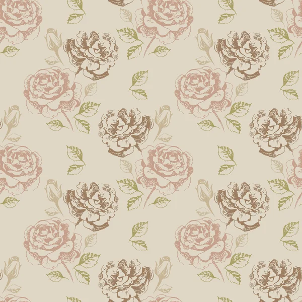 Vintage patrón floral sin costuras con rosas — Vector de stock