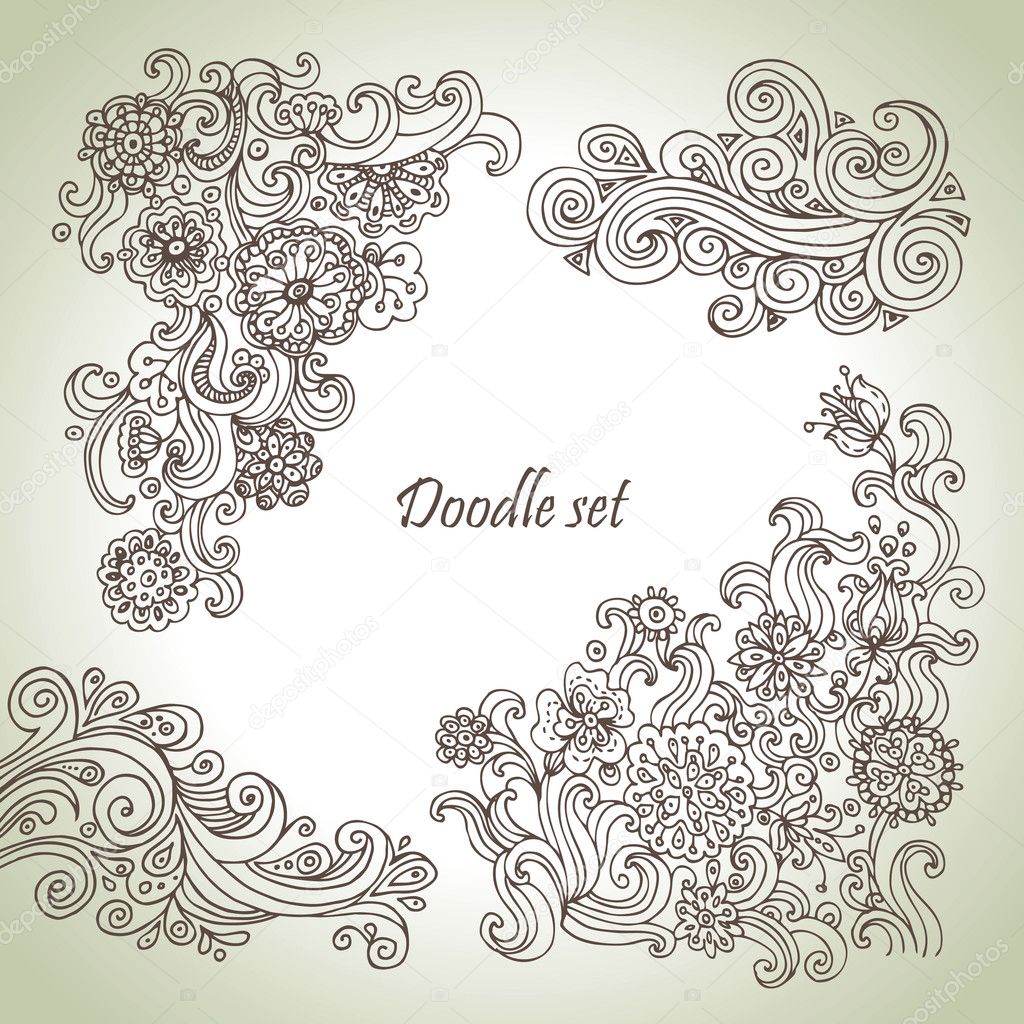 Doodle set. Hand drawn abstract floral illustrations