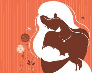 Beautiful mother silhouette with baby clipart