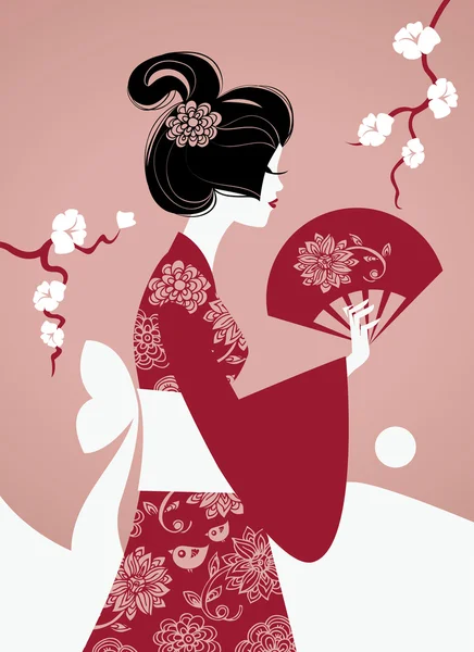 Силуэт японской девушки — стоковый вектор