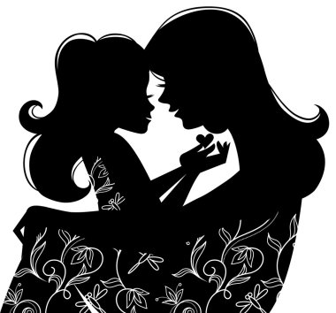 Beautiful mother silhouette with her daughter clipart