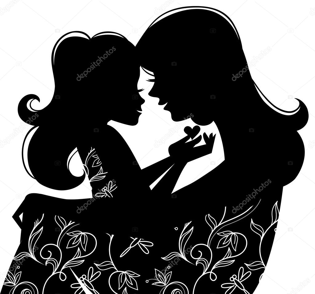 Download Beautiful mother silhouette with her daughter — Stock Vector © pimonova #9691547