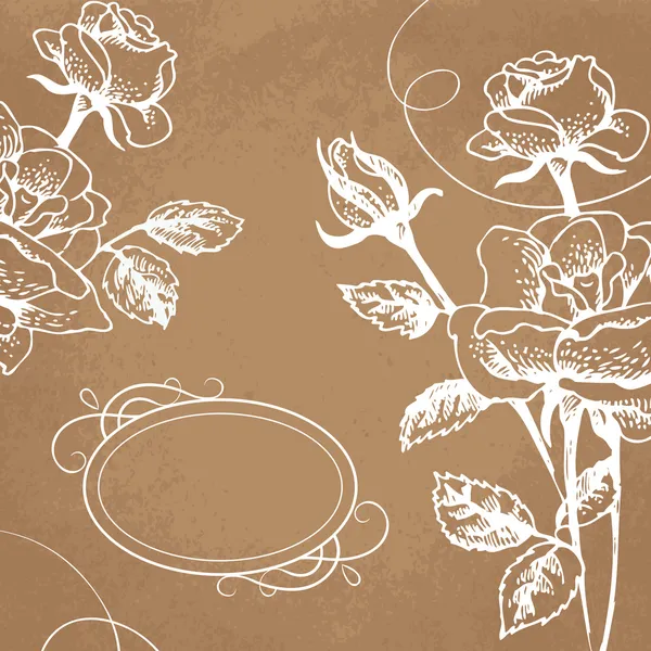 花卉背景玫瑰和框架 — 图库矢量图片