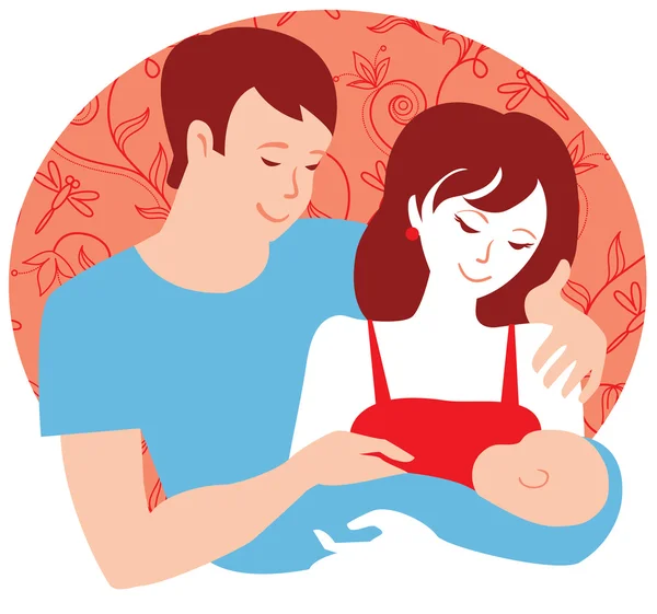 Family. Young parents with newborn baby boy — Stock Vector