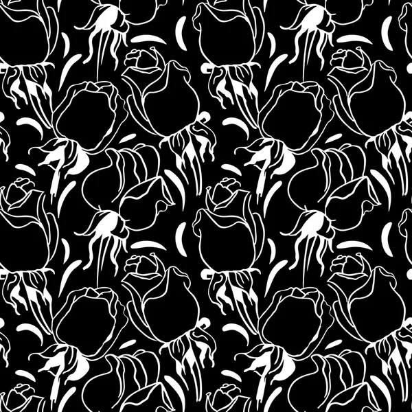 Çiçek seamless modeli. siyah beyaz resim — Stok Vektör