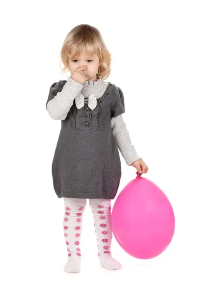 Meisje van de baby met roze ballon — Stockfoto