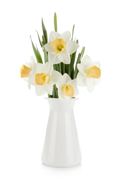 Bukett vit påskliljor i blomkruka — Stockfoto