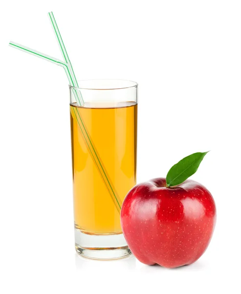 Succo di mela in un bicchiere e mela rossa — Foto Stock