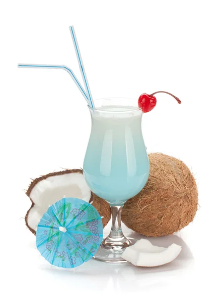 Blue hawaii cocktail and coconuts — Stock Photo, Image