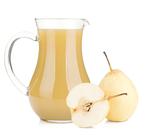 Jug 的梨汁和成熟的白色梨 — 图库照片