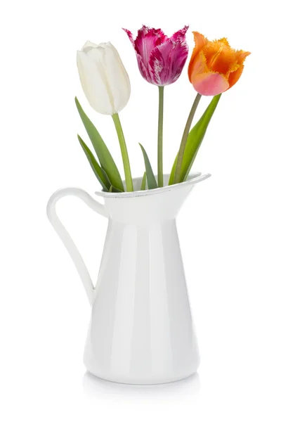 Barevné tulipány ve džbánu — Stock fotografie