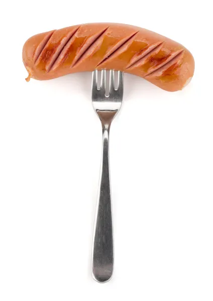 Salsicha grelhada em um garfo — Fotografia de Stock