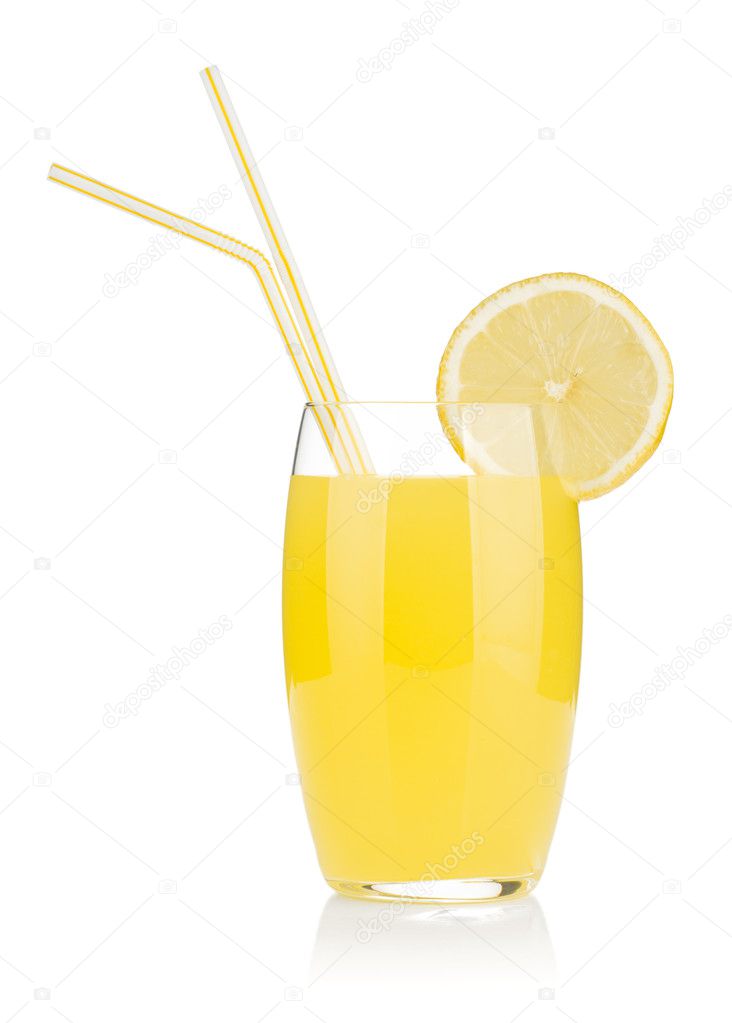 Lemon juice glass and two drinking straw