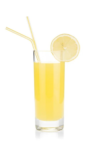 Lemon juice glass with two drinking straw — Stock Photo, Image