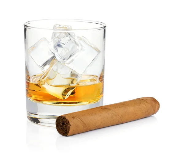 Whiskey glass and cigar — Stock Photo, Image