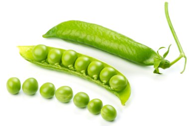 Fresh green pea pod over white background clipart