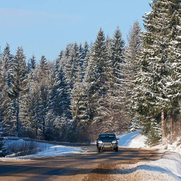 Erős havazás az úton — Stock Fotó