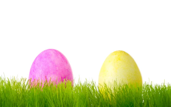 stock image Painted colorful Easter eggs in the grass