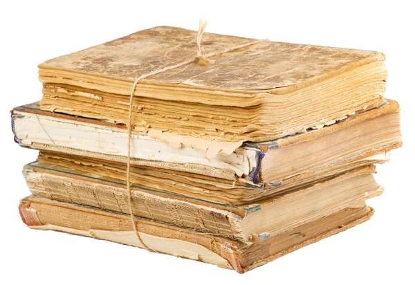 Stapel alter Bücher mit Seil gebunden isoliert auf weiß — Stockfoto